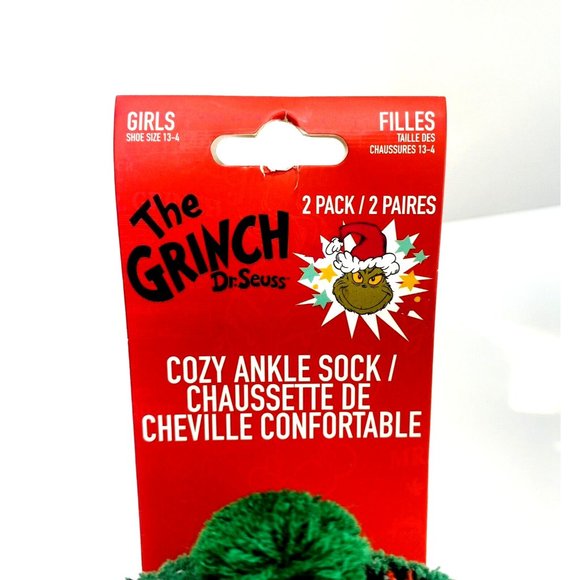Dr. Seuss The Grinch Fuzzy Sock House Slippers 2pk Green Christmas Ankle Socks - Picture 6 of 6